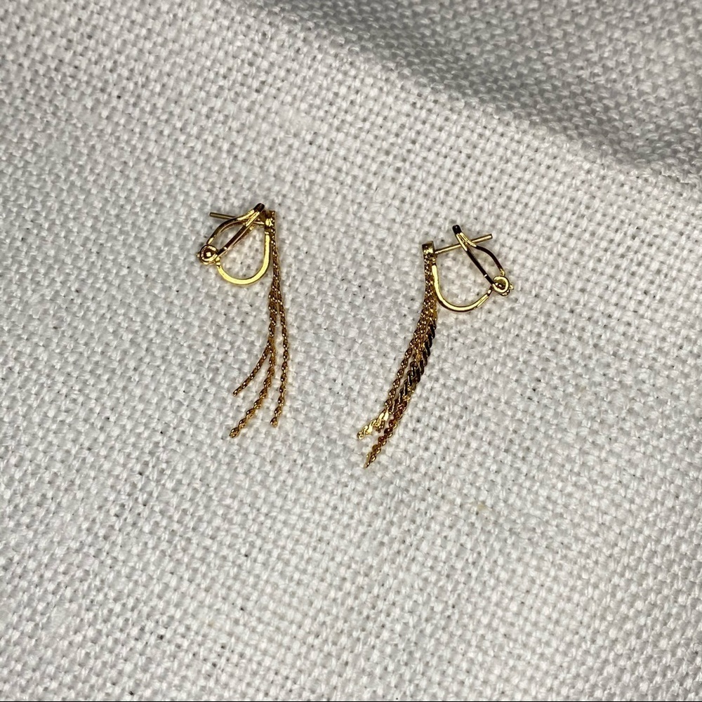 Vintage Napier Gold Tone Dangle Chain Costume Jewelry Lever Back Earrings
